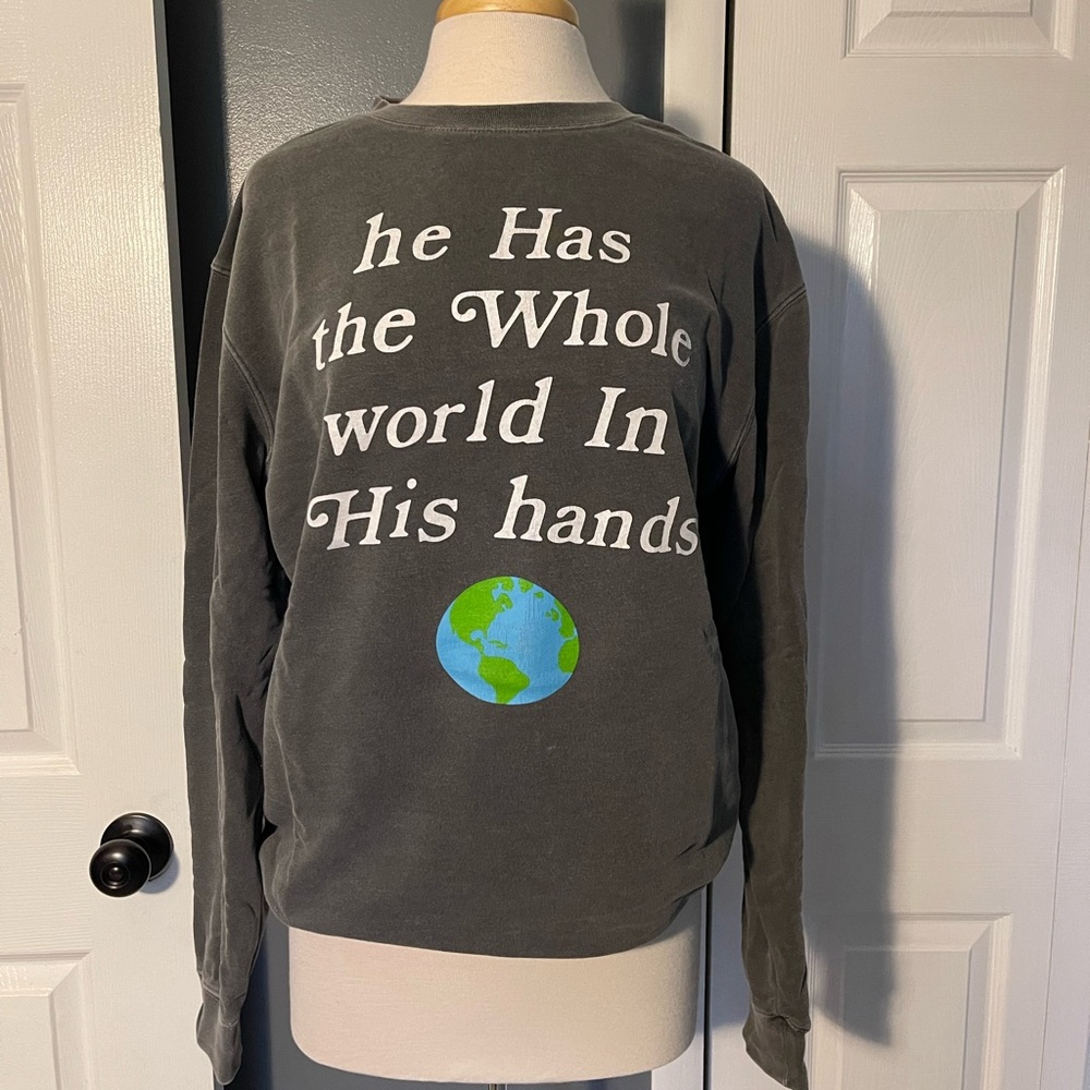 Charcoal Crewneck Sweater with Earth Graphic